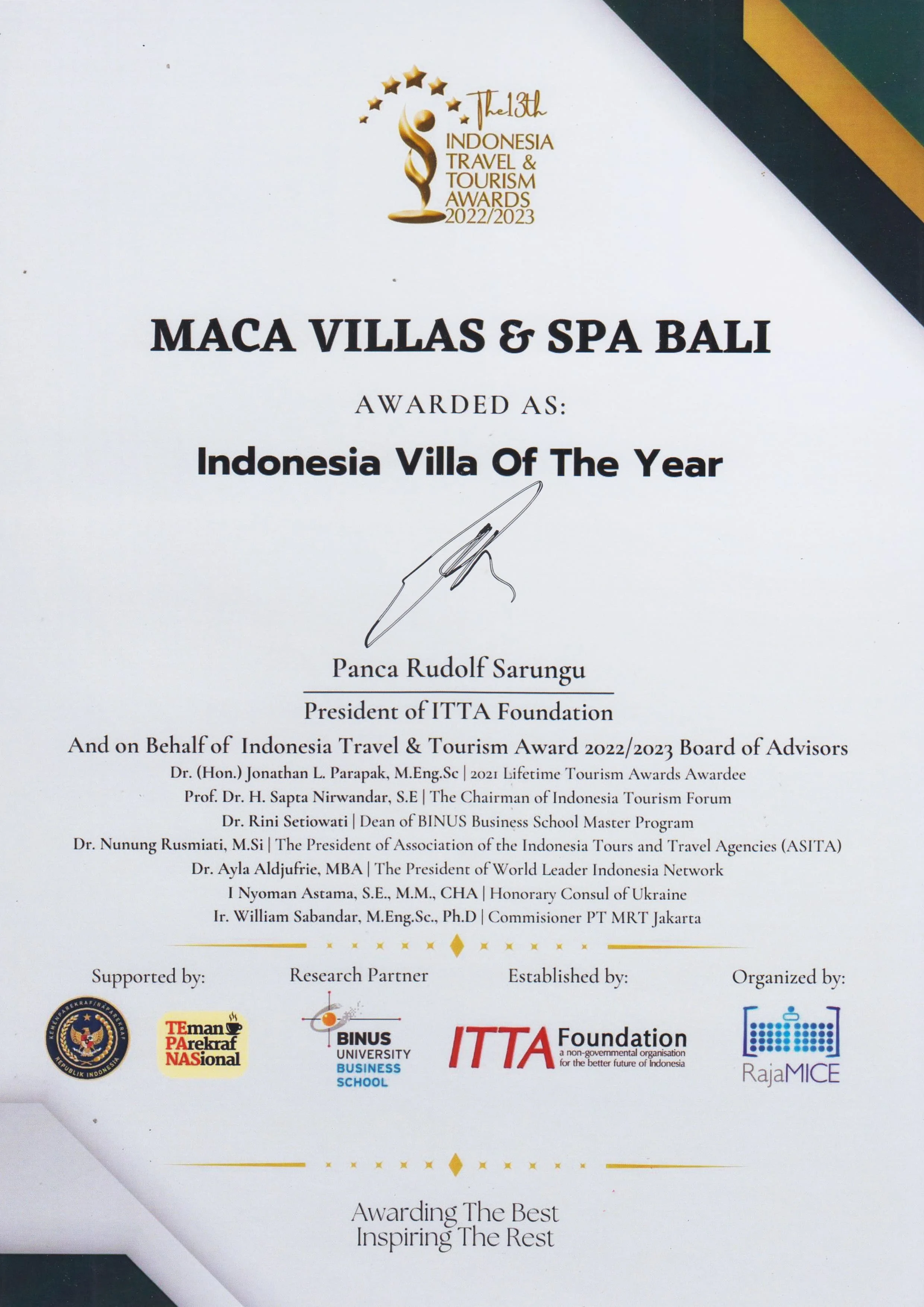 Maca Villa Awards