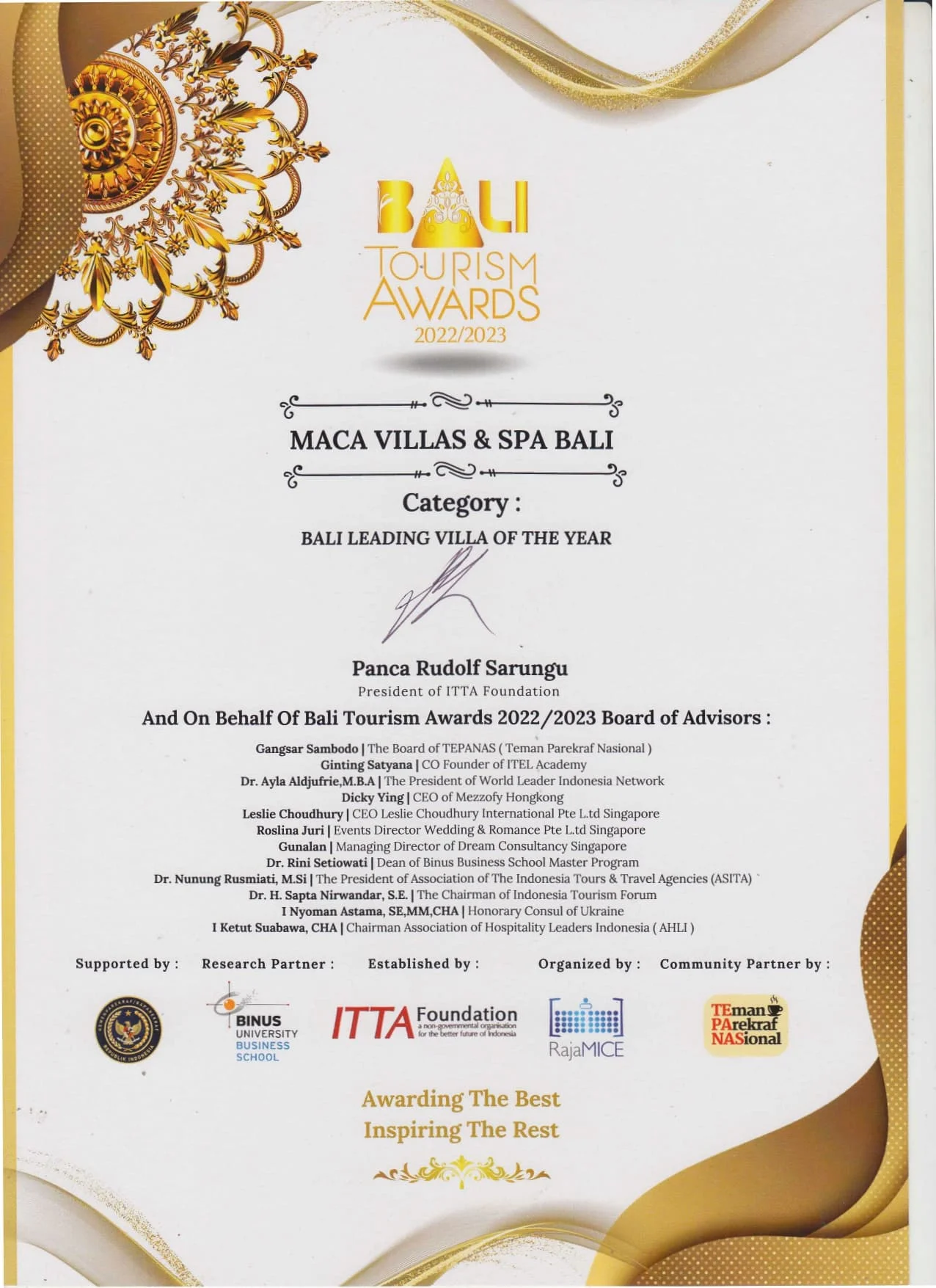 Maca Villa Awards